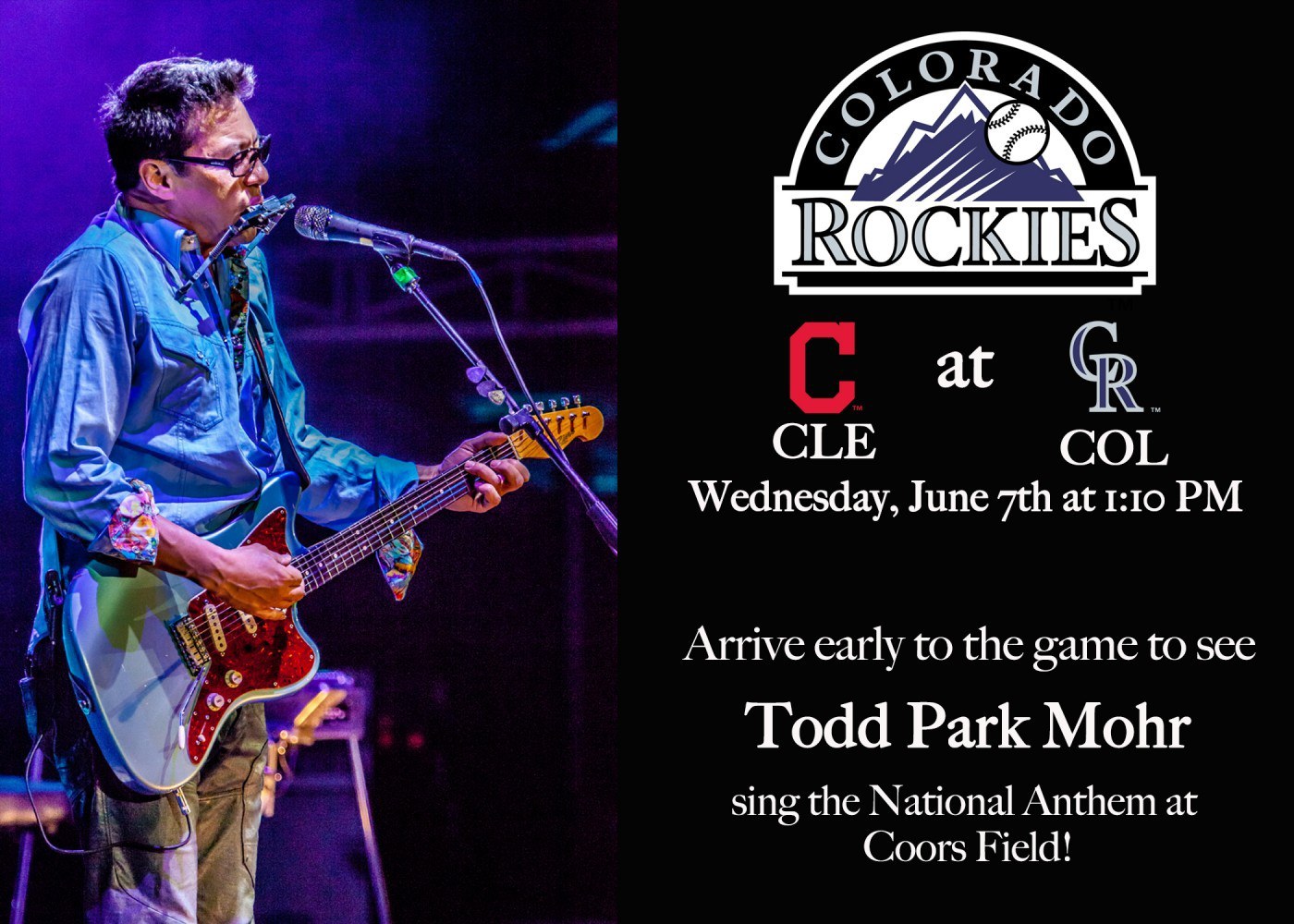 Todd Park Mohr singing the national anthem at Rockies Game TOMORROW June 7th!