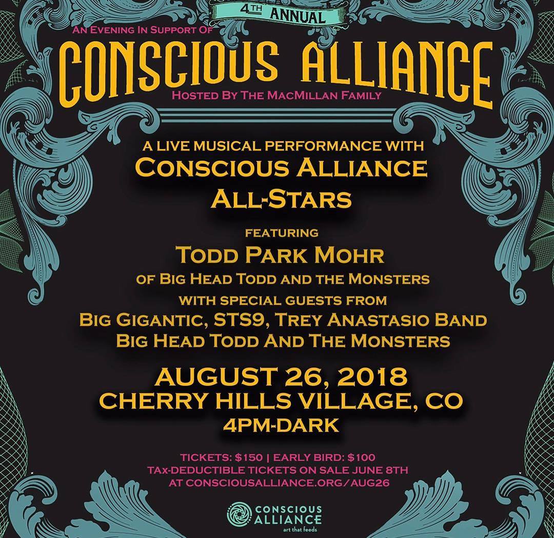 Todd Park Mohr headlining Conscious Alliance All- Stars event on Aug. 26th in Colorado! 